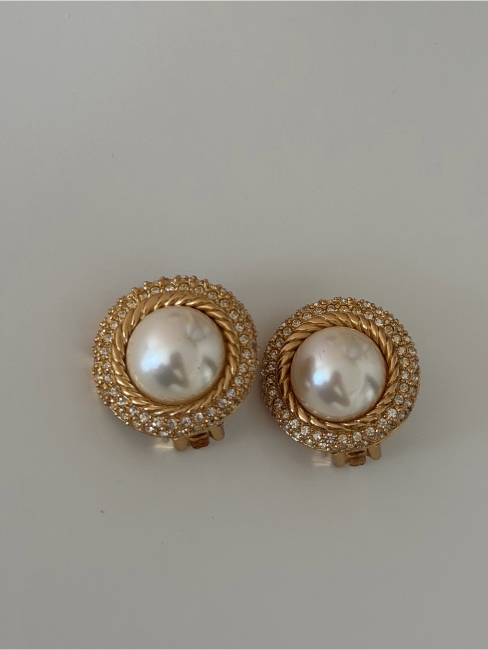 Authentic Vintage Christian Dior Pavé Rhinestone Shield Clip-On Earrings